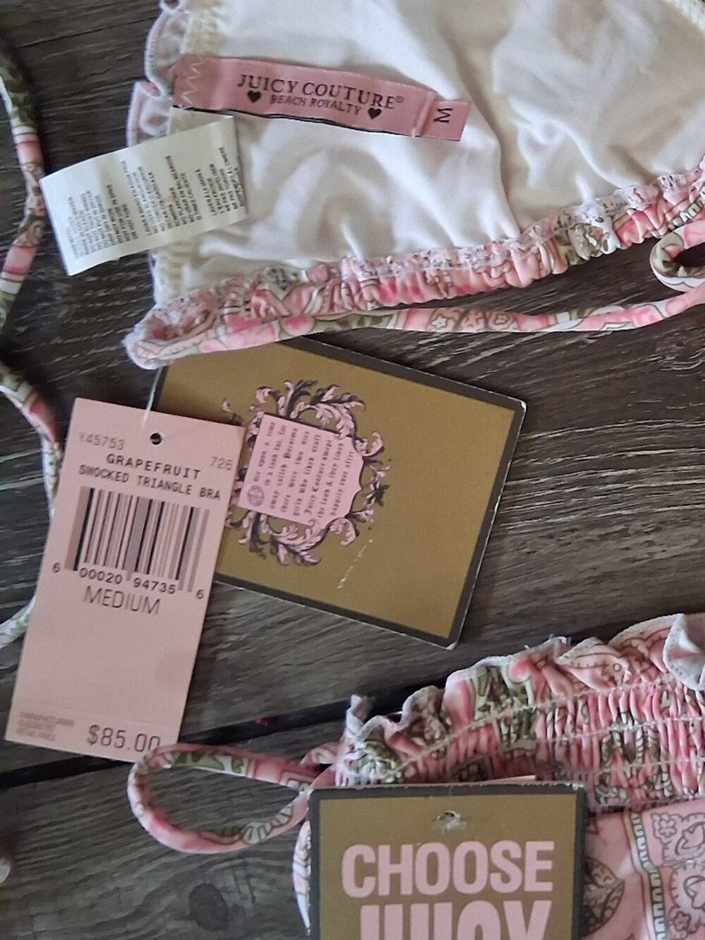 JUICY COUTURE PINK SMOCKED STRING BIKINI Medium or Large NEW - Picture 13 of 14